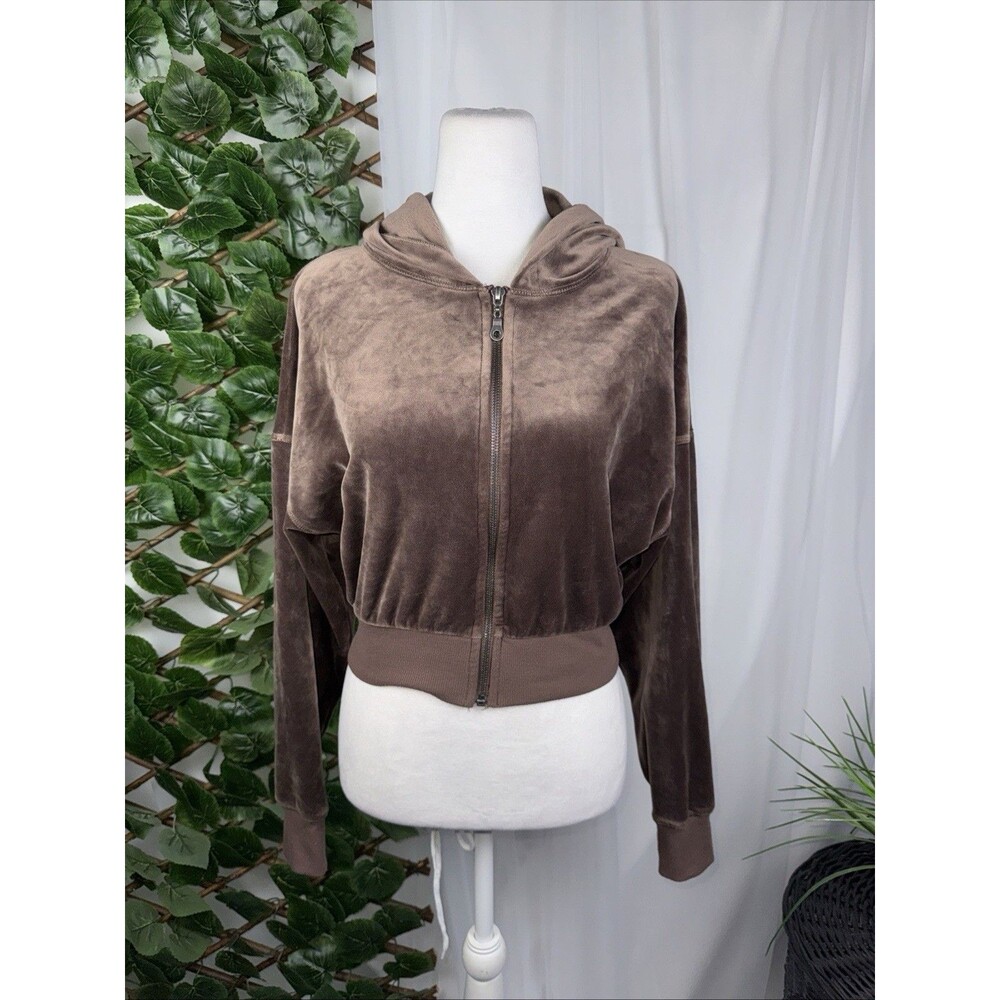 Aeropostale Medium Cropped Brown Velvet Hoodie Jacket Full Zip.